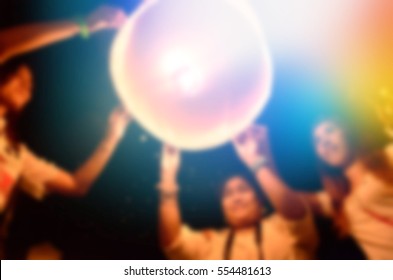 Blurred Abstract Background Of Floating Lantern Festival In Thailand