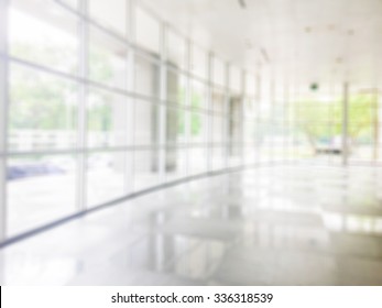 Blurred Abstract Background Interior View Looking Out Toward To Empty Office Lobby And Entrance Doors