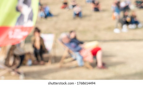 Blurred Abstract Background Of Summer Festival Europe With Outdoor Music Concert Street Food Truck After Coronavirus Pandemic Event Arrange Crowd People Safety Hygiene Social Distancing New Normal