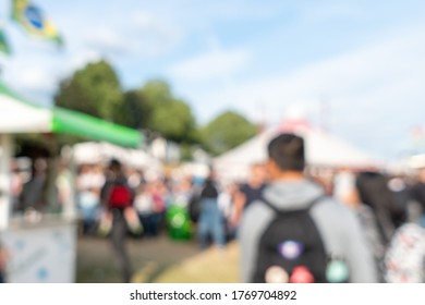 Blurred Abstract Background Of Summer Festival Europe With Outdoor Music Concert Street Food Truck After Coronavirus Pandemic Event Arrange Crowd People Safety Hygiene Social Distancing New Normal