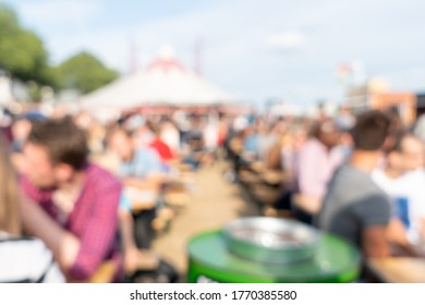 Blurred Abstract Background Of Summer Festival Europe With Outdoor Music Concert Street Food Truck After Coronavirus Pandemic Event Arrange Crowd People Safety Hygiene Social Distancing New Normal