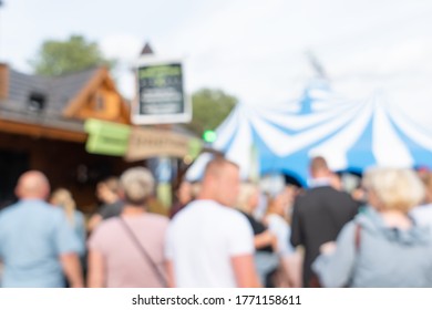 Blurred Abstract Background Of Summer Festival Europe With Outdoor Music Concert Street Food Truck After Coronavirus Pandemic Event Arrange Crowd People Safety Hygiene Social Distancing New Normal