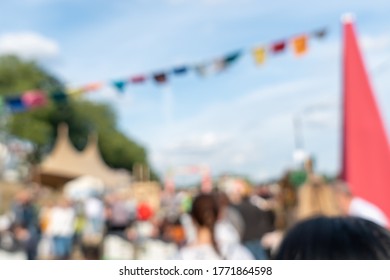 Blurred Abstract Background Of Summer Festival Europe With Outdoor Music Concert Street Food Truck After Coronavirus Pandemic Event Arrange Crowd People Safety Hygiene Social Distancing New Normal