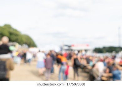 Blurred Abstract Background Of Summer Festival Europe With Outdoor Music Concert Street Food Truck After Coronavirus Pandemic Event Arrange Crowd People Safety Hygiene Social Distancing New Normal