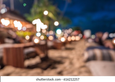 Blurred Abstract night beach bar background, Night life ,Chilling time,Relaxing vacation in Koh Samui Thailand.
