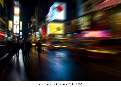 Blurred Abstract Shot Of Times Square In New York At Night