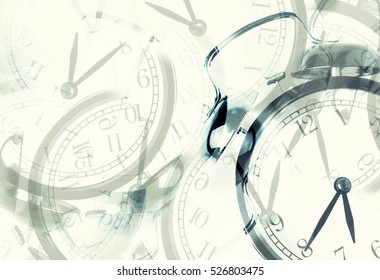 Blurred Alarm Clocks For Abstract Background.