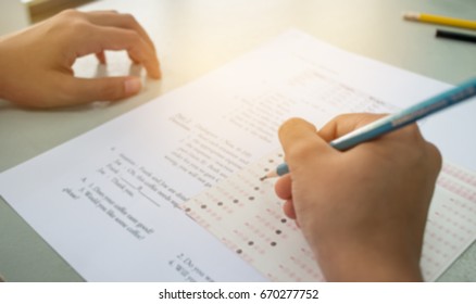 Blurred Asian Student Testing English Exam Stock Photo 670277752