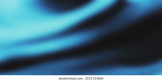 Blurred background of black blue waves with grainy texture