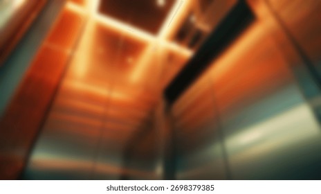 blurred background. Blurry image of an elevator inside a building.