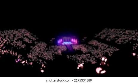 Blurred Background, Bokeh, Silhouette Of Cheering Audience, Lighting On The Stage In Indoor Concert 