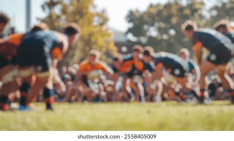 Blurred background of a close-up shot capturing the intensity of a rugby match on a local pitch, showcasing players in action and the excitement of the game amid supportive spectators. - Powered by Shutterstock