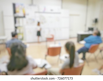 Blurred Background Collage Or University Student Oral Presentation In Class