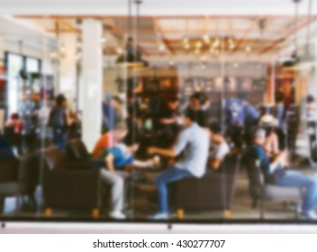 Blurred Background : Customer At Restaurant Blur Background With Bokeh, Vintage Tone Colour. Customer In Coffee Shop. Crowd People In Coffee Shop.