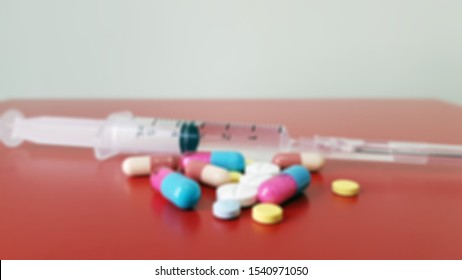 Blurred  Background Of Drugs. 
Drug Abuse May Intoxication, Addiction And Alter Physical Control. Illegal Substance As Cannabis, Cocaine, Amphetamine, Heroin, Hallucinogen, Methaqualone And Opioid. 