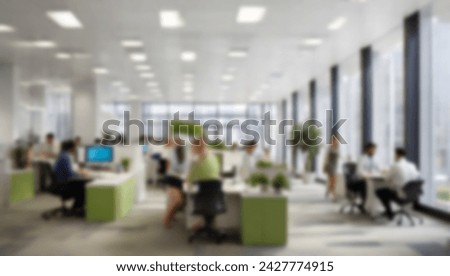 Blurred background of the dynamic vibe of a modern workplace, capturing the blurred motion of people traversing the office.