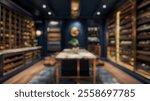 Blurred background of elegance of a luxury wine cellar interior, featuring sophisticated design, exquisite storage solutions, and a warm ambiance perfect for wine enthusiasts.