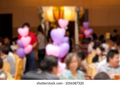 Blurred Background Of A Empty Table Inside A Ballroom. 