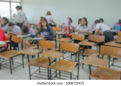 Blurred Background Of Half Empty Classroom