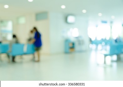 Blurred Background In Hospital Waiting Room.Patient Waiting Doctor.Waiting Room In Hospital.Patient Sitting On A Chair.