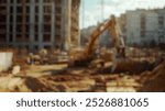 Blurred background of a blurred image of a construction site showing machinery and workers engaged in building activities. the scene captures the essence of urban development.