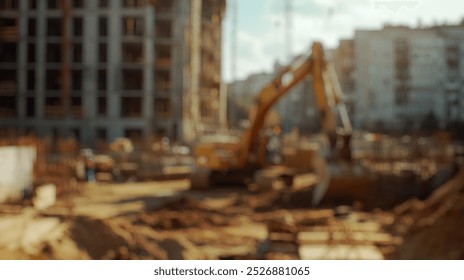 Blurred background of a blurred image of a construction site showing machinery and workers engaged in building activities. the scene captures the essence of urban development. - Powered by Shutterstock