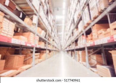 Blurred Background Image of Shelf in Warehouse or Storehouse or furniture store.vintage tone.
