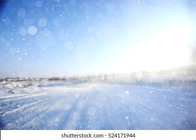 Blurred Background Landscape Winter Sunny Cold Day Snow