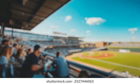 Blurred background of a lively baseball scene capturing players in action, vibrant atmosphere with enthusiastic fans enjoying the game in a sunny park setting. - Powered by Shutterstock