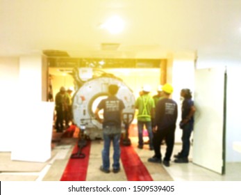 Blurred Background Of Maintenance Engineering Installation And Checking MRI Scanner In The Hospital.