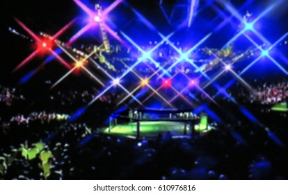 Blurred Background. Mma Fight Octagon Stage. Ring Extreme Sport Mixed Martial Arts Competition Tournament