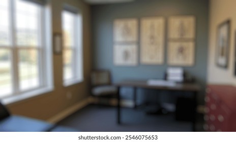 Blurred background of a modern medical examination room featuring anatomical charts, ample natural light, and a serene atmosphere, ideal for patient consultations and healthcare practices. - Powered by Shutterstock