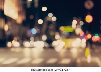 Blurred Background. Night City Lights Blur. Retro Toned Photo, Vintage.