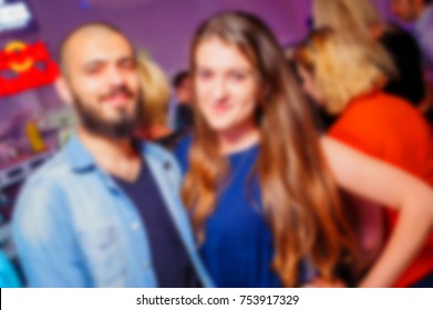 Stock Photo Blurred For Background Night Club People During Concert In Night Club Party Man And Woman Have