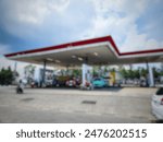 Blurred Background Refueling atmosphere. Pertamina gas stations (SPBU)