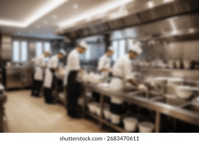 Blurred background a restaurant kitchen worker is working washing dishes after being used by customers.