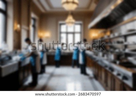 Blurred background a restaurant kitchen worker is working washing dishes after being used by customers.