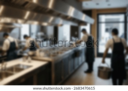 Blurred background a restaurant kitchen worker is working washing dishes after being used by customers.
