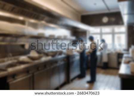 Blurred background a restaurant kitchen worker is working washing dishes after being used by customers.