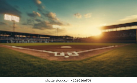 Fondo borroso de una noche serena en un estadio de béisbol durante el crepúsculo