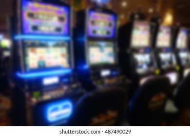 blurred background of slot machines in casino                                - Shutterstock ID 487490029