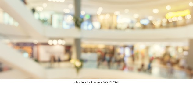 Blurred background - Store of shopping mall blur background with bokeh. vintage filtered image. Panoramic banner.