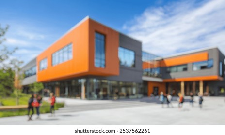 Blurred background of a stunning modern high school in canada showcasing innovative architecture and vibrant colors, providing an inspiring educational environment for students. - Powered by Shutterstock