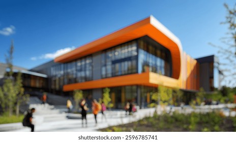 Blurred background of a stunning view of a modern high school in canada, featuring innovative architecture, vibrant colors, and a welcoming environment for students and community engagement.