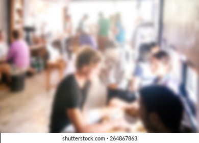 Blurred Background Of Talking People In Coffee Cafe