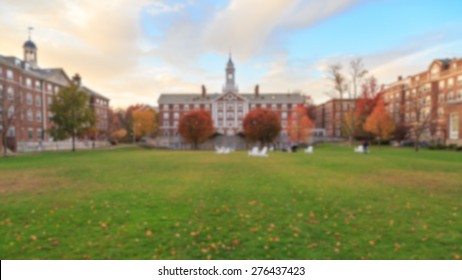 Blurred Background Of Undergrad A Traditional College Campus On The Eastern Seaboard Of The USA.