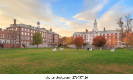 Blurred Background Of Undergrad A Traditional College Campus On The Eastern Seaboard Of The USA.