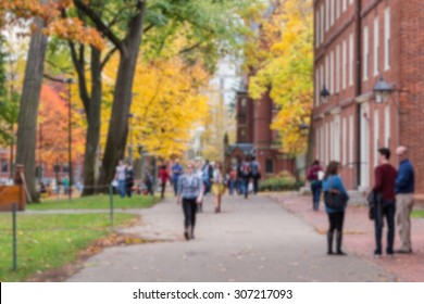 Blurred background of a university campus on a beautiful Fall day. - Shutterstock ID 307217093
