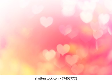Blurred background of Valentine's day concept. Valentines Day Card. Pastel color tones.multicolored white hearts wallpaper.