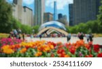 Blurred background of a vibrant afternoon scene at millennium park in chicago